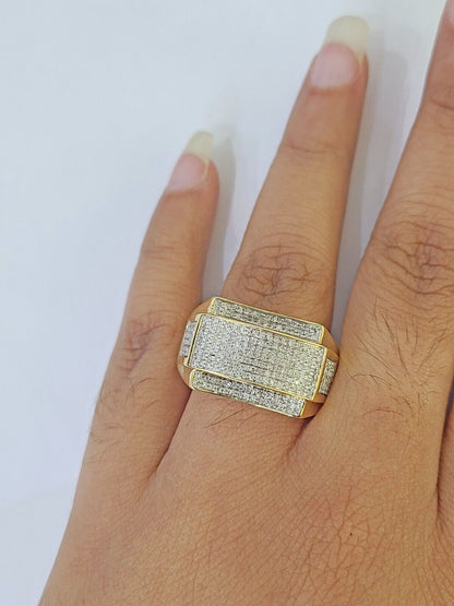 Real 10k Yellow Gold Diamond Mens Ring Band Wedding Genuine Natural - Reva Jeweler