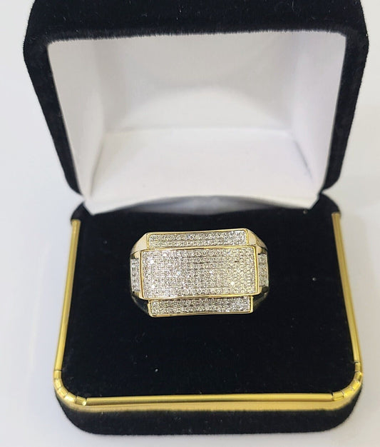 Real 10k Yellow Gold Diamond Mens Ring Band Wedding Genuine Natural - Reva Jeweler