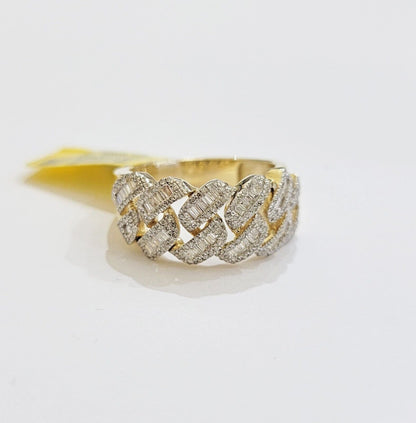 Real 10k Yellow Gold Diamond Mens Ring Cuban Link 0.78CT Natural Diamond SIZE 10 - Reva Jeweler