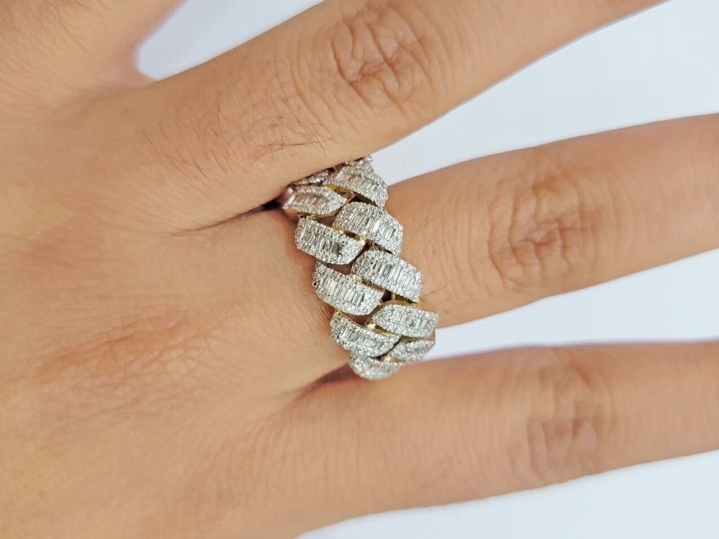Real 10k Yellow Gold Diamond Mens Ring Cuban Link 0.78CT Natural Diamond SIZE 10 - Reva Jeweler