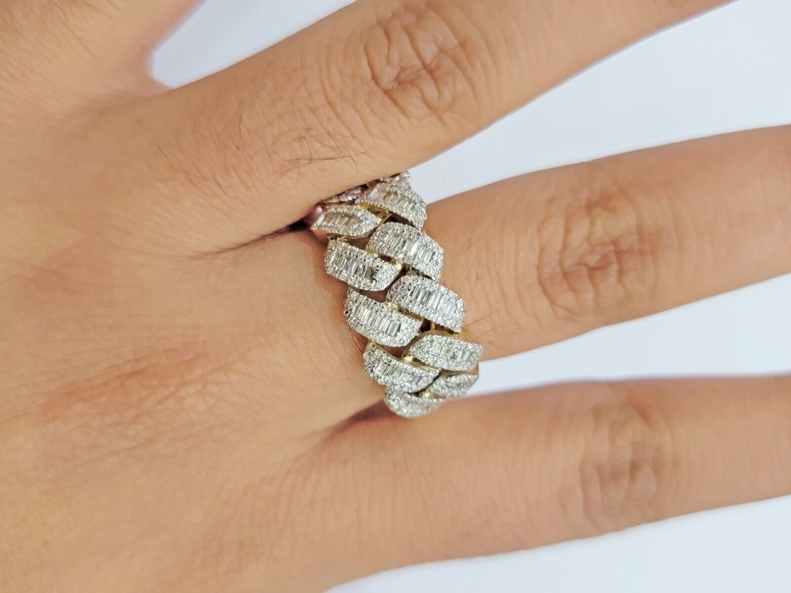 Real 10k Yellow Gold Diamond Mens Ring Cuban Link 0.78CT Natural Diamond SIZE 10 - Reva Jeweler