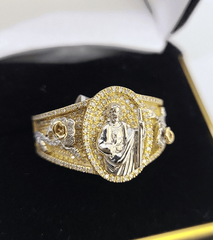 Real 10k Yellow Gold Diamond Mens Ring Jesus Band Wedding Casual Genuine Natural - Reva Jeweler