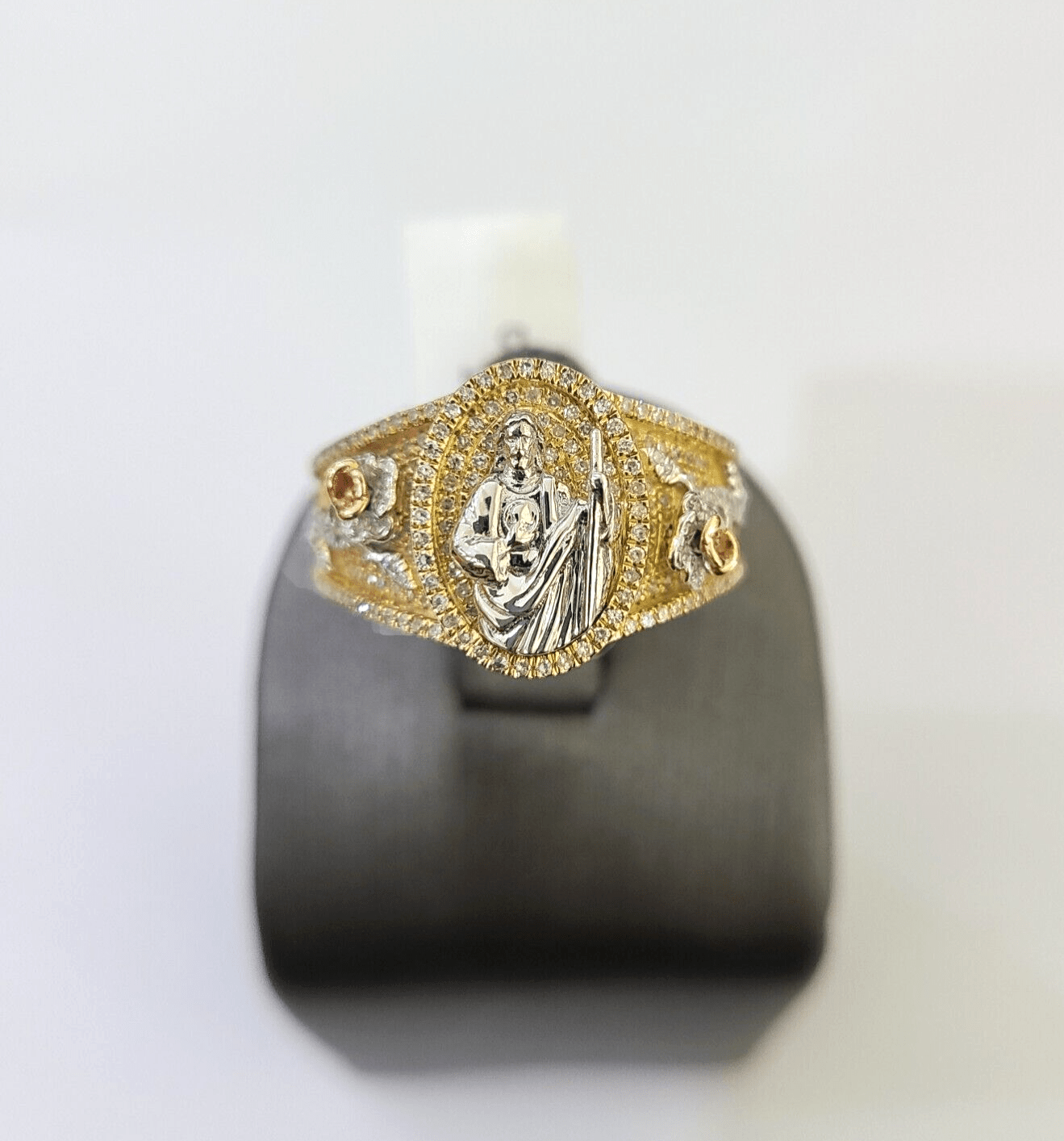 Real 10k Yellow Gold Diamond Mens Ring Jesus Band Wedding Casual Genuine Natural - Reva Jeweler