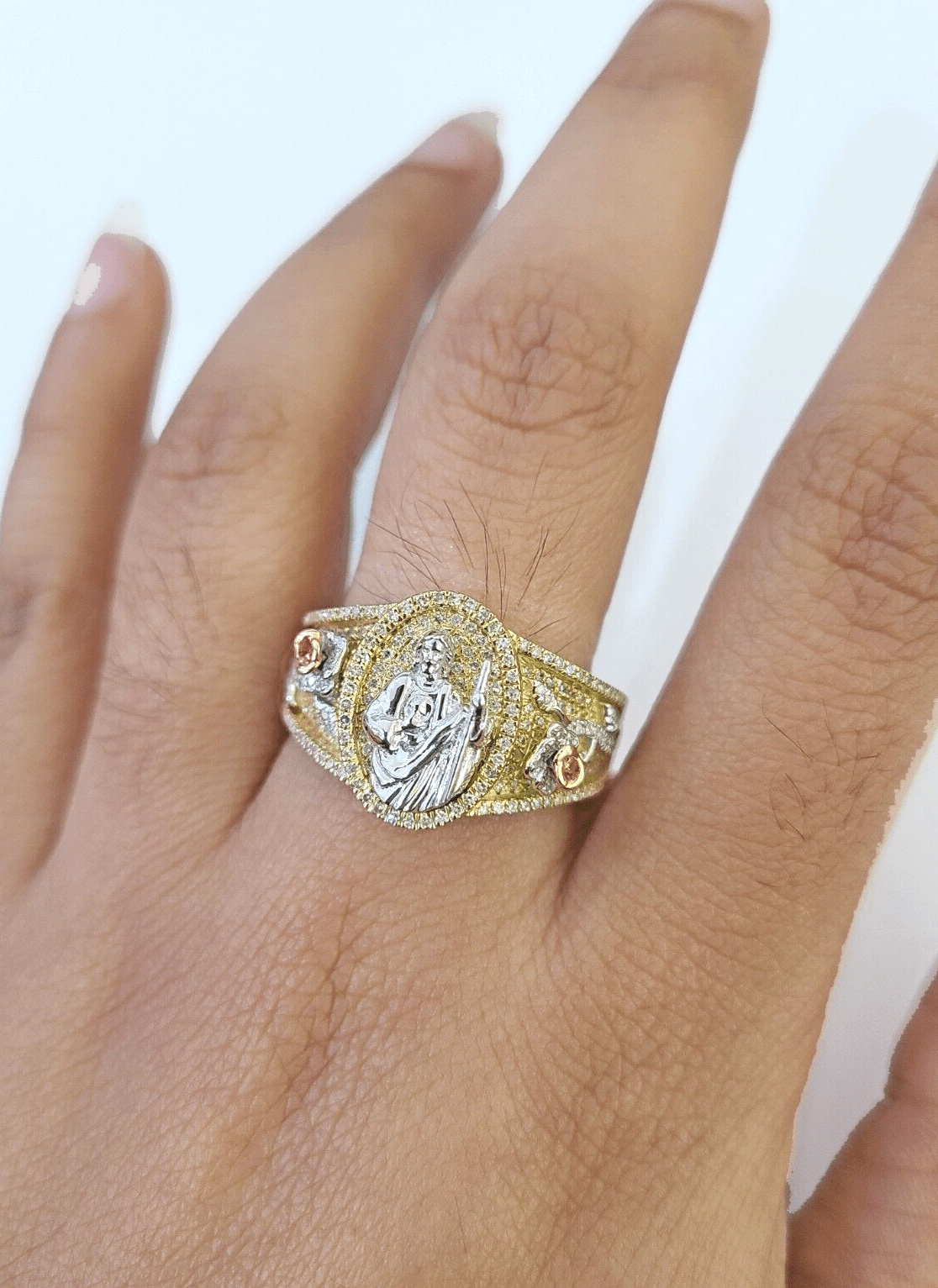 Real 10k Yellow Gold Diamond Mens Ring Jesus Band Wedding Casual Genuine Natural - Reva Jeweler