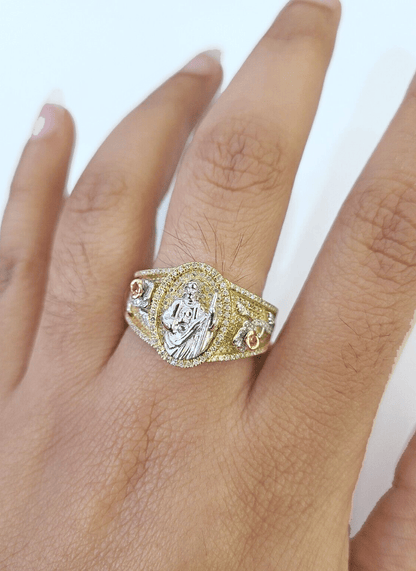 Real 10k Yellow Gold Diamond Mens Ring Jesus Band Wedding Casual Genuine Natural - Reva Jeweler