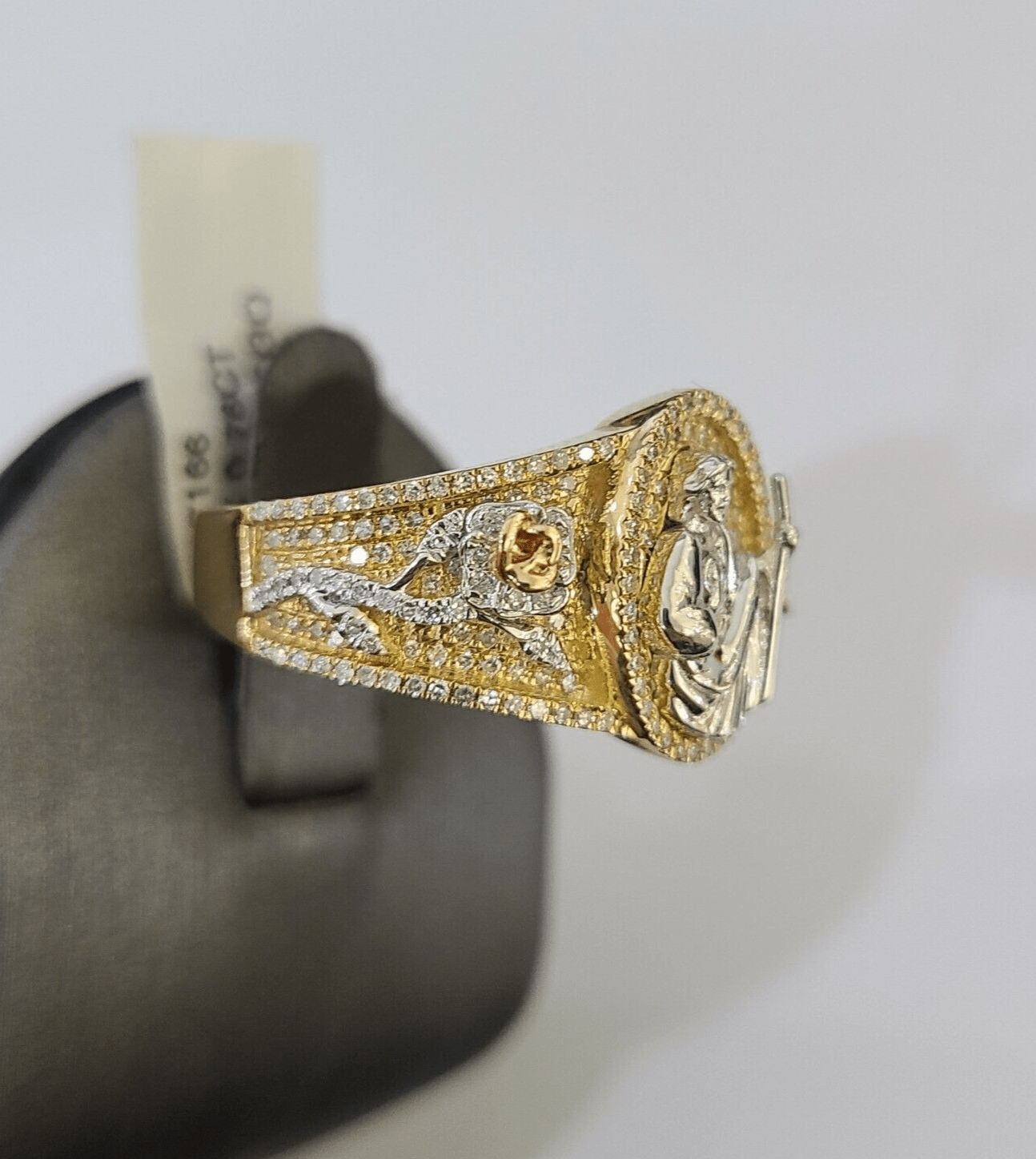 Real 10k Yellow Gold Diamond Mens Ring Jesus Band Wedding Casual Genuine Natural - Reva Jeweler