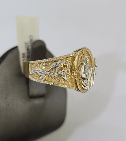 Real 10k Yellow Gold Diamond Mens Ring Jesus Band Wedding Casual Genuine Natural - Reva Jeweler