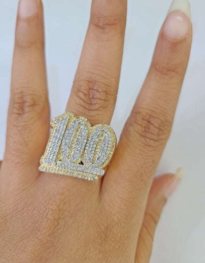 Real 10k Yellow Gold Diamond Ring 100 Shaped Men Ring - Reva Jeweler