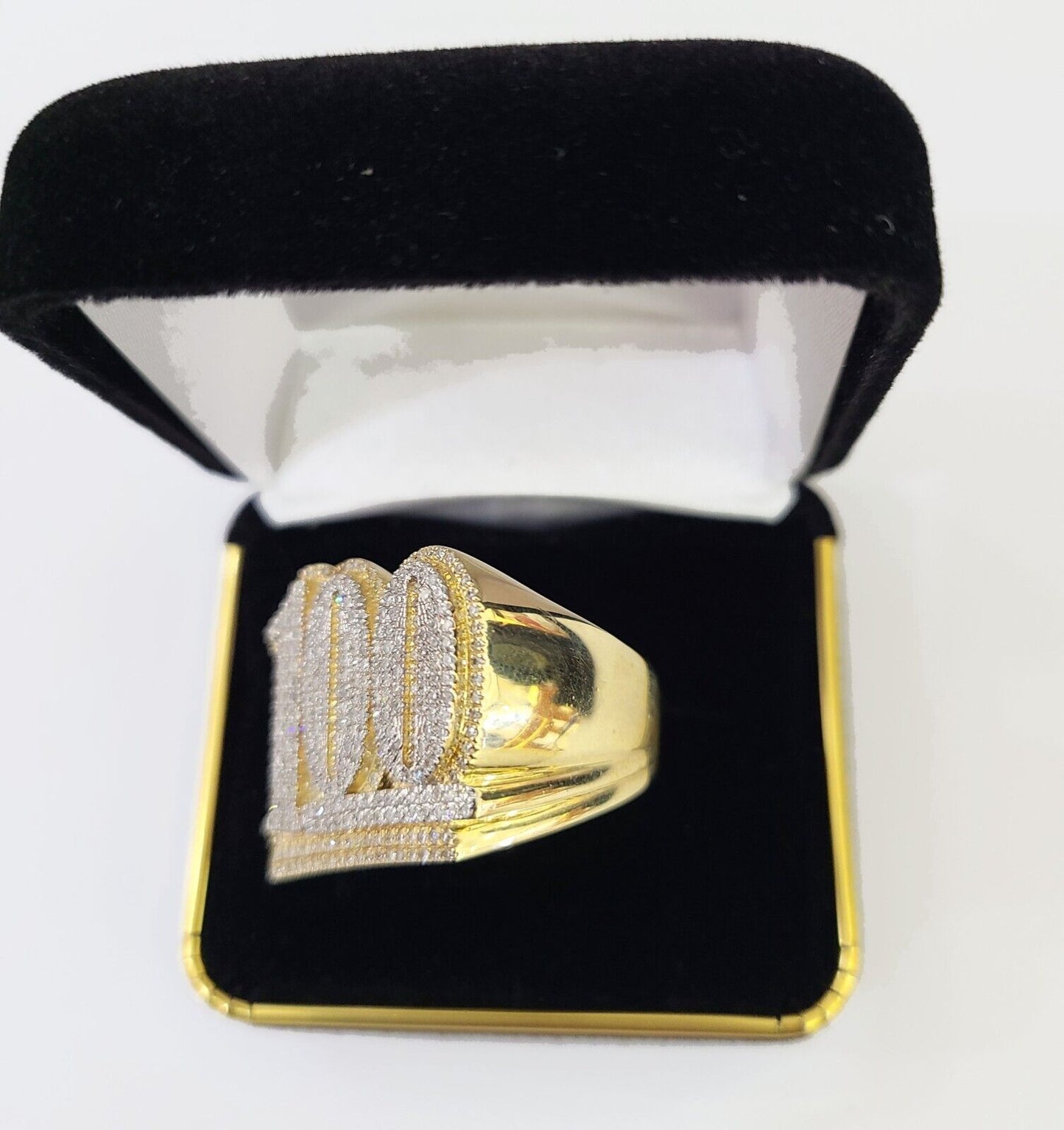 Real 10k Yellow Gold Diamond Ring 100 Shaped Men Ring - Reva Jeweler