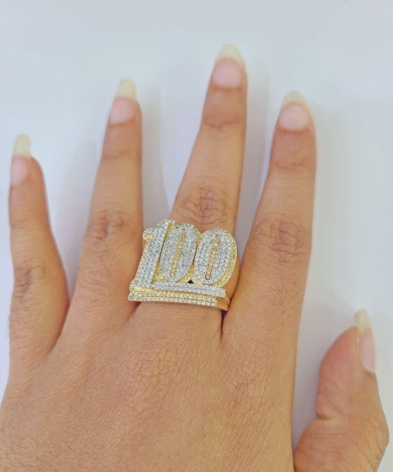 Real 10k Yellow Gold Diamond Ring 100 Shaped Men Ring - Reva Jeweler