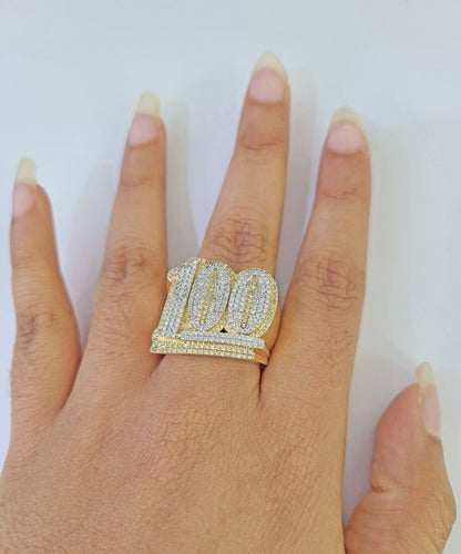 Real 10k Yellow Gold Diamond Ring 100 Shaped Men Ring - Reva Jeweler
