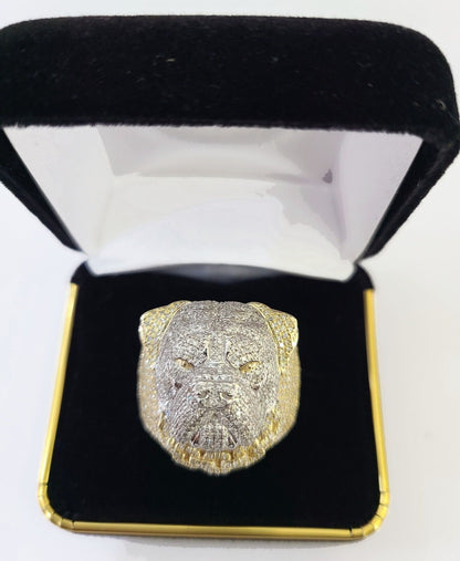 Real 10k Yellow Gold Diamond Ring Dog Face Shaped Men Ring - Reva Jeweler