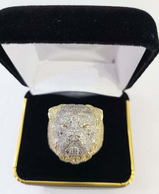Real 10k Yellow Gold Diamond Ring Dog Face Shaped Men Ring - Reva Jeweler