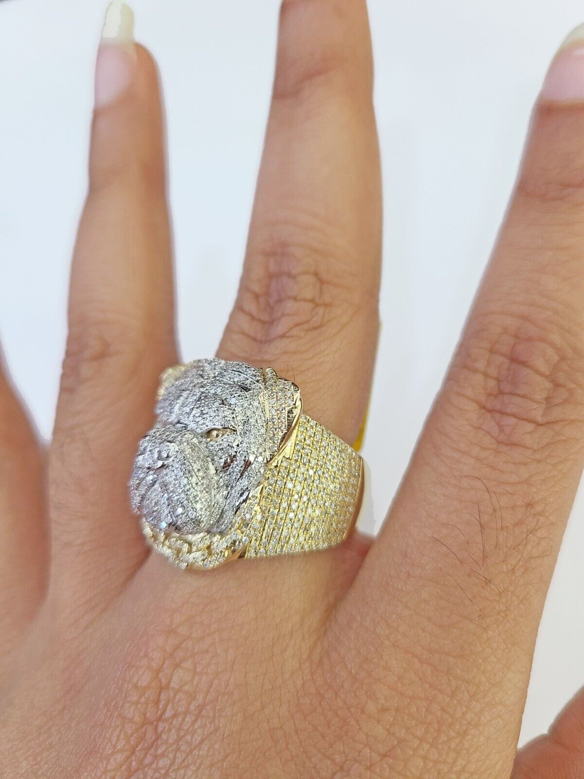 Real 10k Yellow Gold Diamond Ring Dog Face Shaped Men Ring - Reva Jeweler