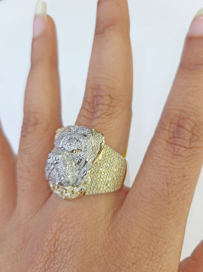 Real 10k Yellow Gold Diamond Ring Dog Face Shaped Men Ring - Reva Jeweler