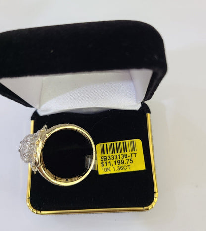 Real 10k Yellow Gold Diamond Ring Dog Face Shaped Men Ring - Reva Jeweler