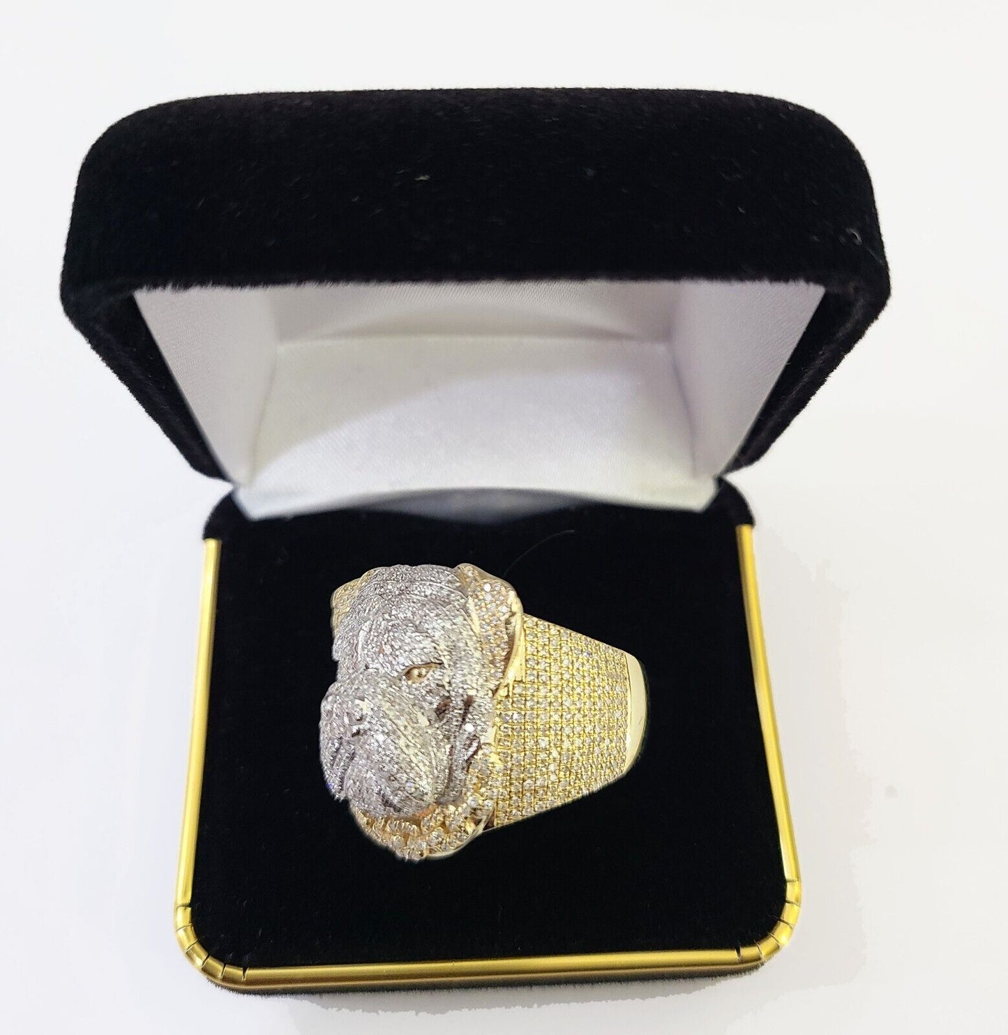 Real 10k Yellow Gold Diamond Ring Dog Face Shaped Men Ring - Reva Jeweler