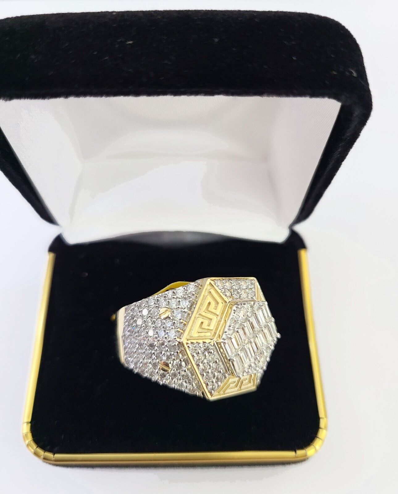 Real 10k Yellow Gold Diamond Ring Hexagon Shaped Men Engagement Wedding Ring - Reva Jeweler