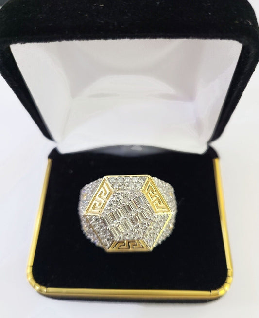 Real 10k Yellow Gold Diamond Ring Hexagon Shaped Men Engagement Wedding Ring - Reva Jeweler