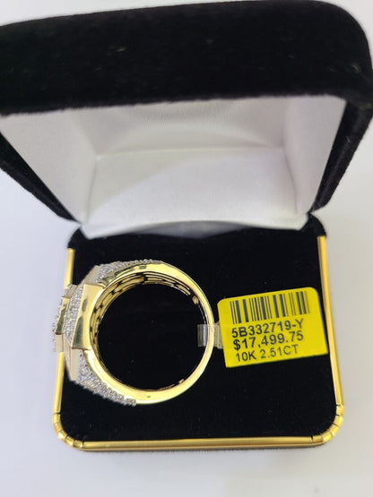 Real 10k Yellow Gold Diamond Ring Hexagon Shaped Men Engagement Wedding Ring - Reva Jeweler