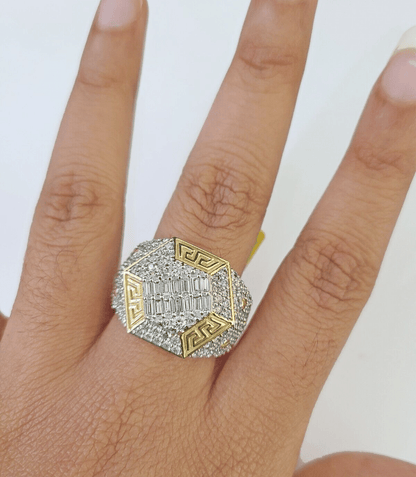 Real 10k Yellow Gold Diamond Ring Hexagon Shaped Men Engagement Wedding Ring - Reva Jeweler