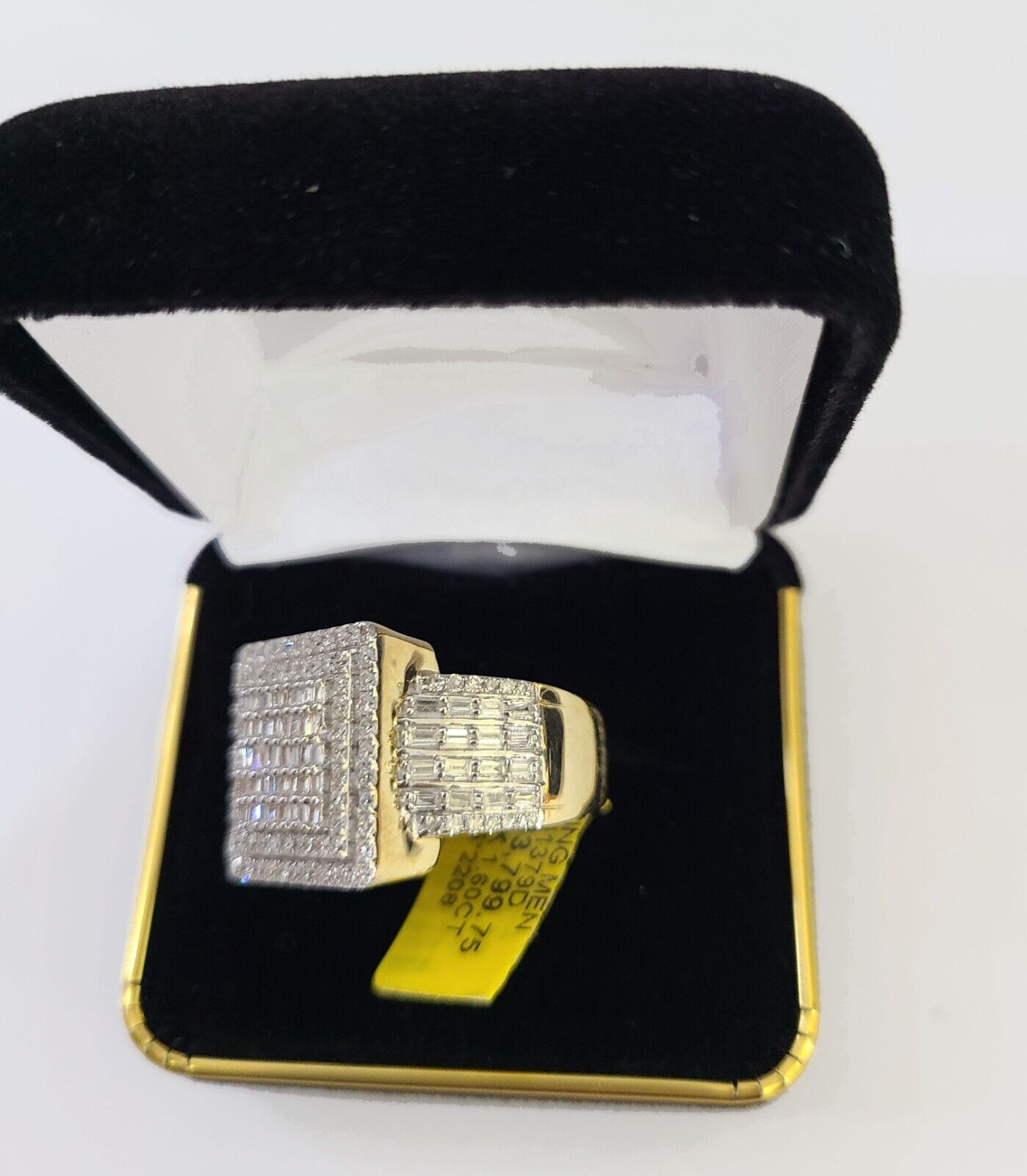 Real 10k Yellow Gold Diamond Ring Square Shaped Men Engagement Wedding Ring - Reva Jeweler