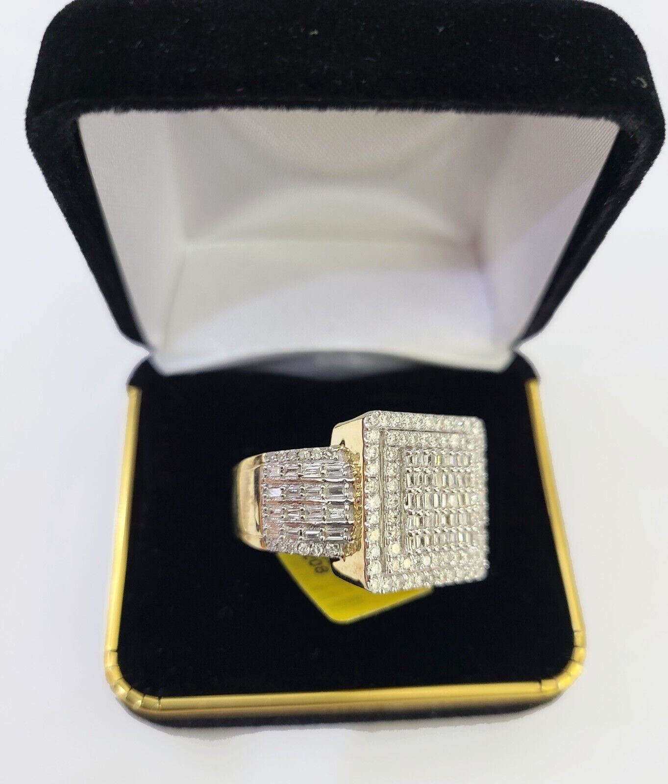 Real 10k Yellow Gold Diamond Ring Square Shaped Men Engagement Wedding Ring - Reva Jeweler