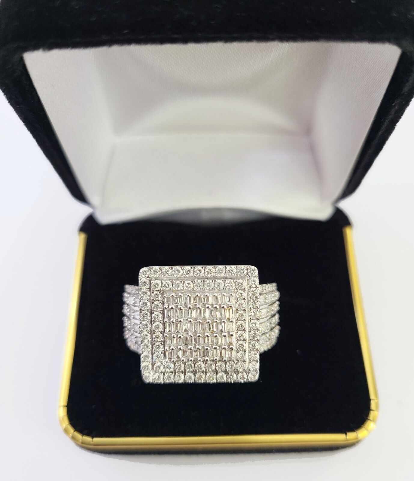 Real 10k Yellow Gold Diamond Ring Square Shaped Men Engagement Wedding Ring - Reva Jeweler