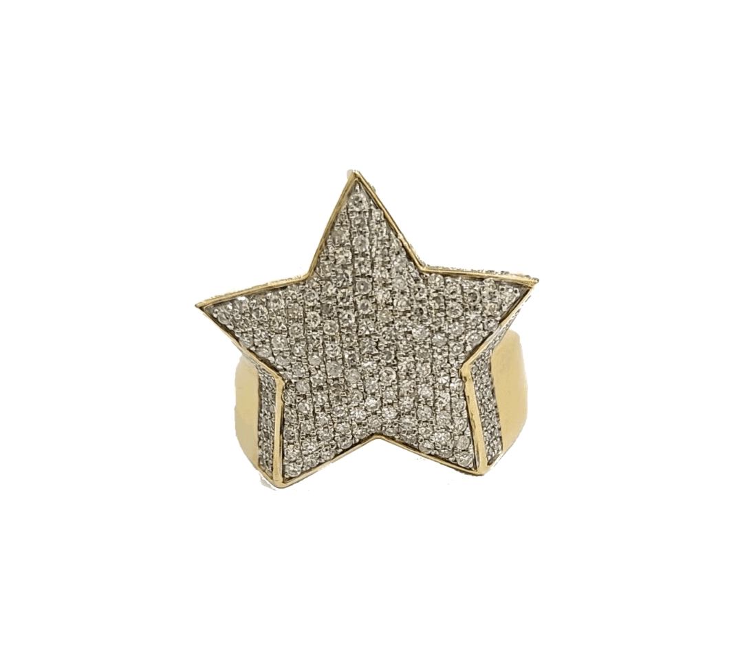 Real 10k Yellow Gold Diamond Star Ring Band Genuine 1.34CT Diamonds 10kt Size 10 - Reva Jeweler