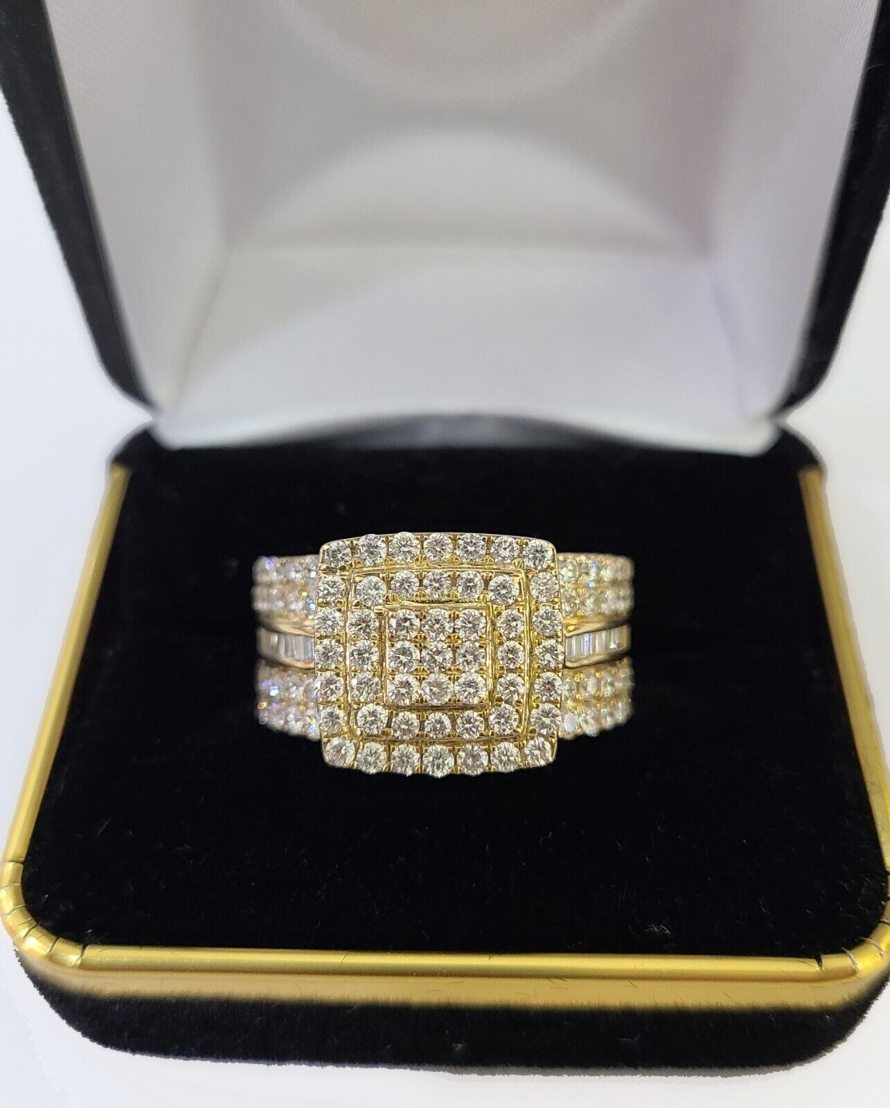 Real 10k Yellow Gold Diamonds Mens Ring Natural Diamond Square Sized Size 10 - Reva Jeweler