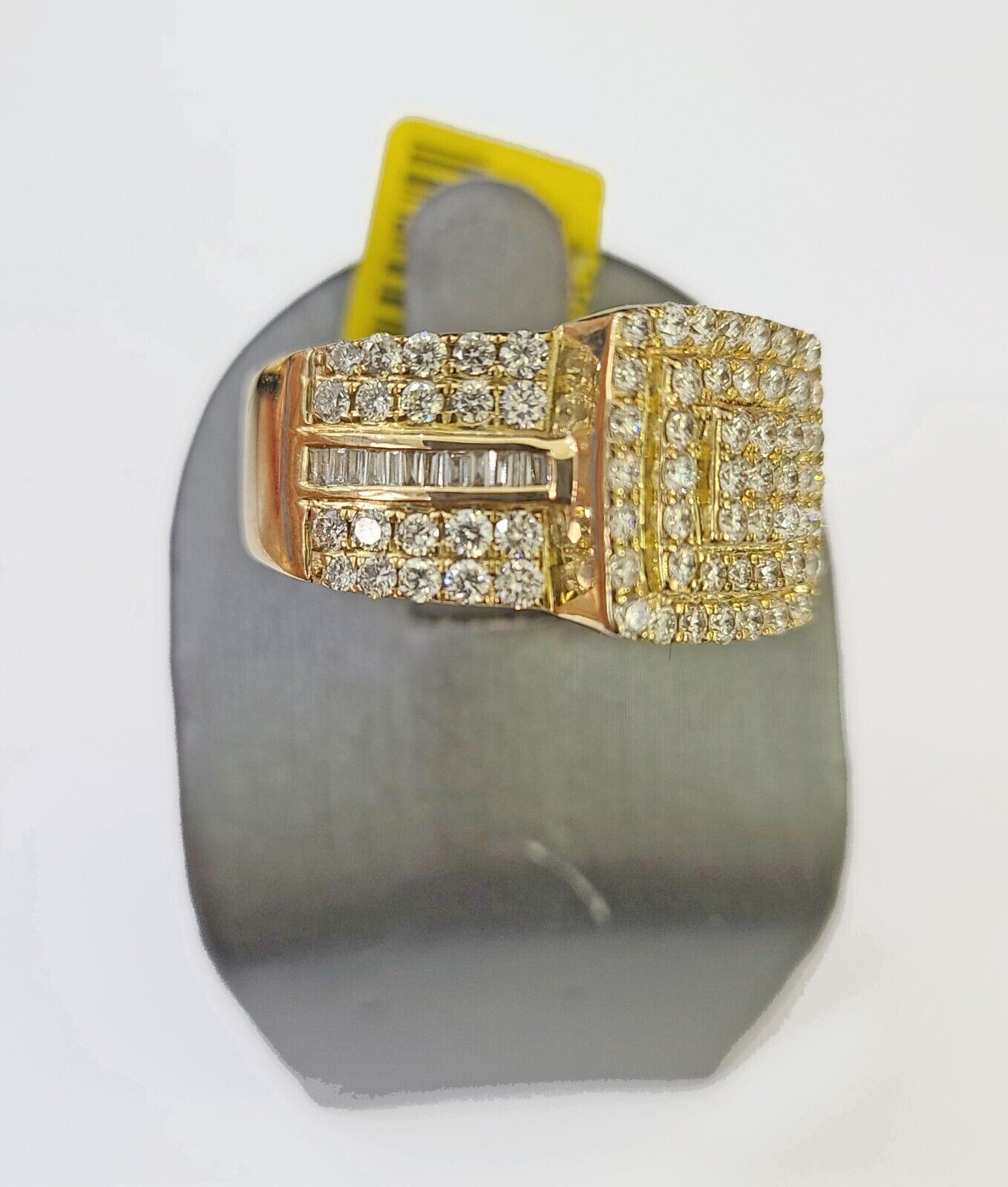 Real 10k Yellow Gold Diamonds Mens Ring Natural Diamond Square Sized Size 10 - Reva Jeweler