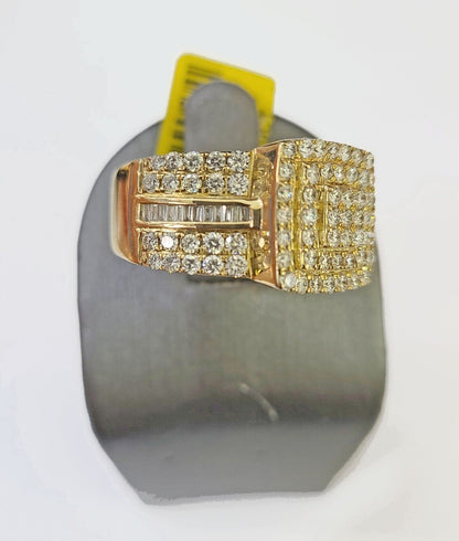 Real 10k Yellow Gold Diamonds Mens Ring Natural Diamond Square Sized Size 10 - Reva Jeweler