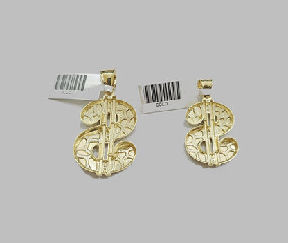 Real 10K Yellow Gold Dollar Sign Charm for 1 - 1.5'' inches Gold Pendant - GoldenlinQ