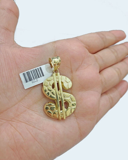 Real 10K Yellow Gold Dollar Sign Charm for 1 - 1.5'' inches Gold Pendant - GoldenlinQ