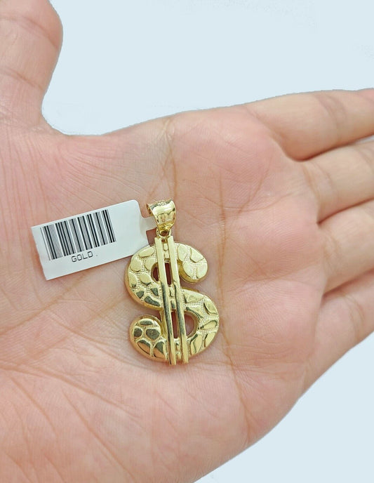 Real 10K Yellow Gold Dollar Sign Charm for 1 - 1.5'' inches Gold Pendant - GoldenlinQ