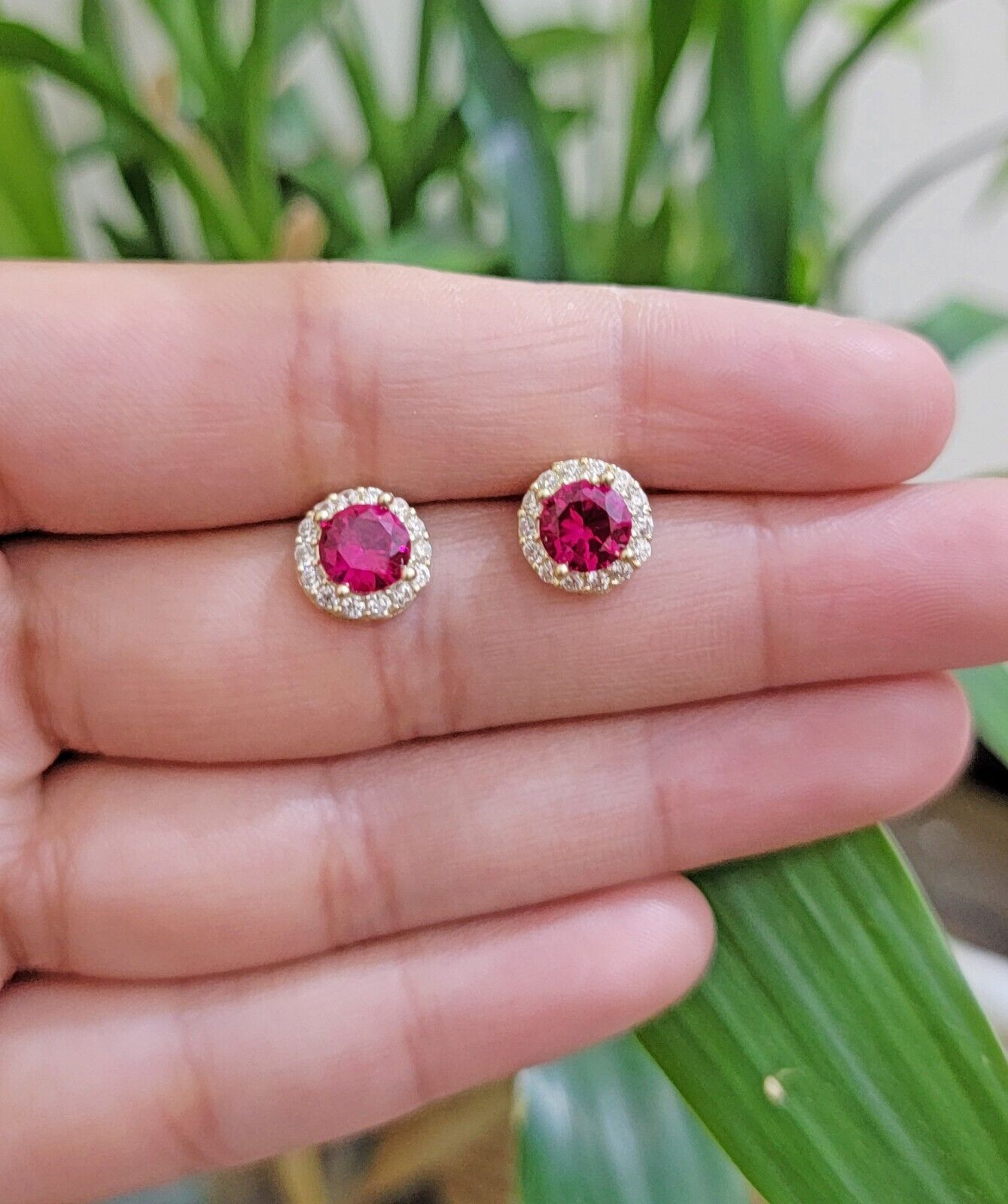 Real 10k Yellow Gold earring ring and pendant Ruby set for ladies / Women , 10KT - Reva Jeweler