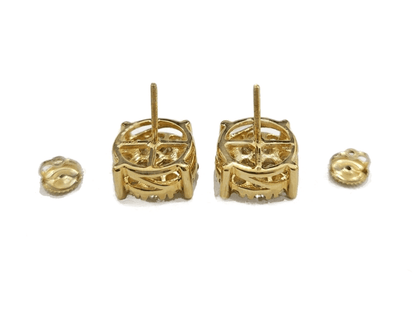 Real 10k Yellow Gold Earring Stud Diamond 3CT Round Design Men Women Screw Back - Reva Jeweler