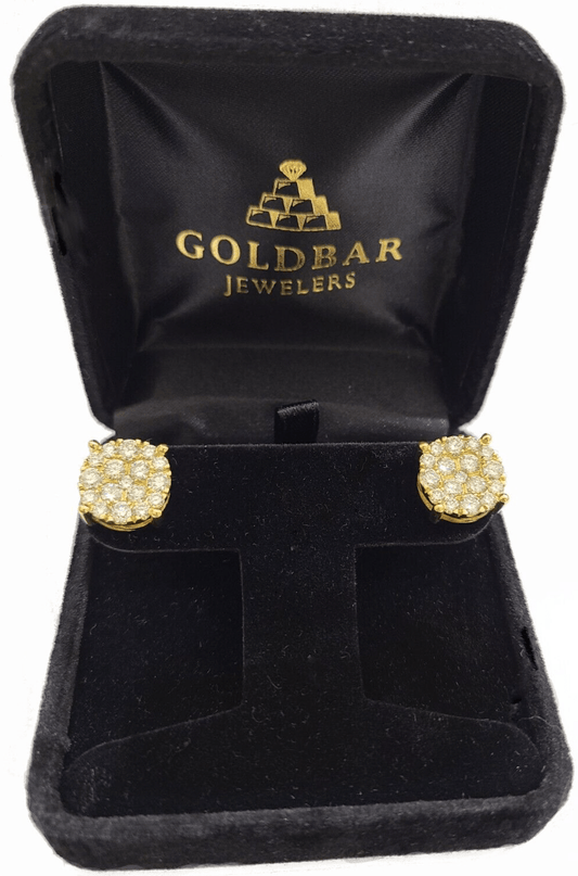 Real 10k Yellow Gold Earring Stud Diamond 3CT Round Design Men Women Screw Back - Reva Jeweler