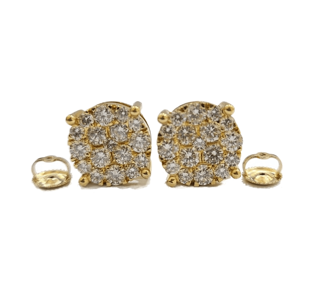 Real 10k Yellow Gold Earring Stud Diamond 3CT Round Design Men Women Screw Back - Reva Jeweler