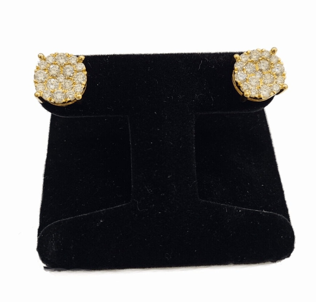 Real 10k Yellow Gold Earring Stud Diamond 3CT Round Design Men Women Screw Back - Reva Jeweler