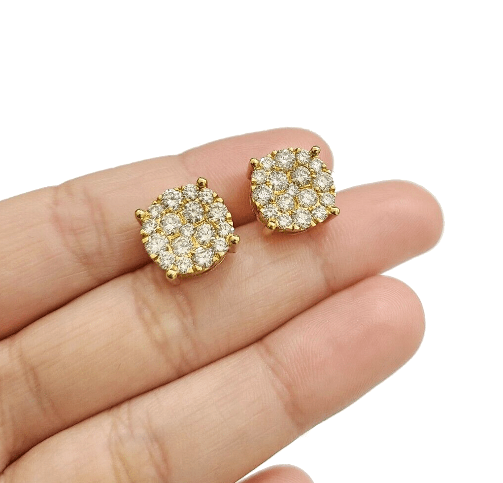 Real 10k Yellow Gold Earring Stud Diamond 3CT Round Design Men Women Screw Back - Reva Jeweler