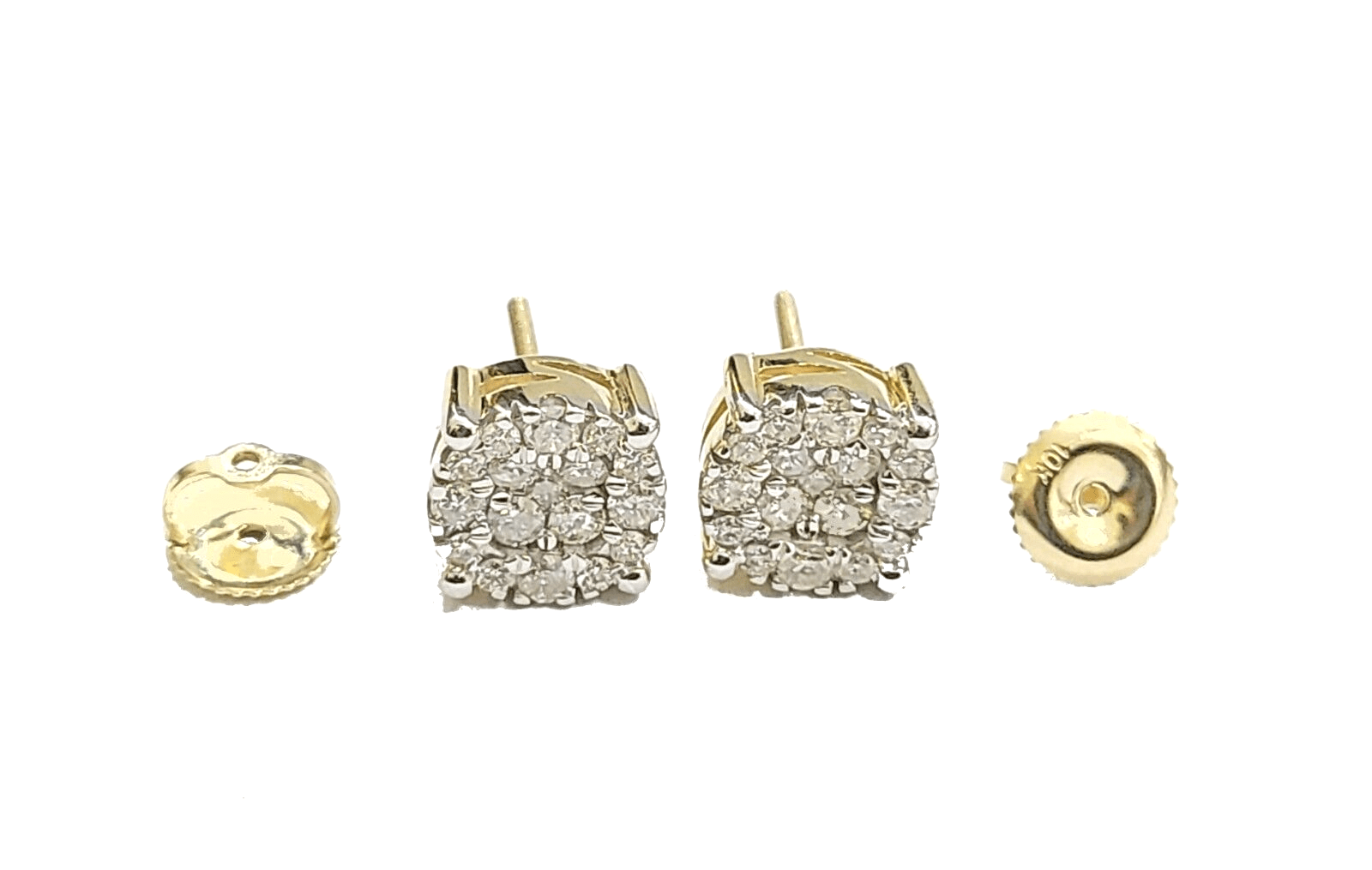 Real 10k Yellow Gold Earring Stud Diamond Round Design Men Women Screw Back - GoldenlinQ