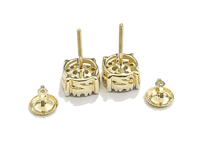 Real 10k Yellow Gold Earring Stud Diamond Round Design Men Women Screw Back - GoldenlinQ