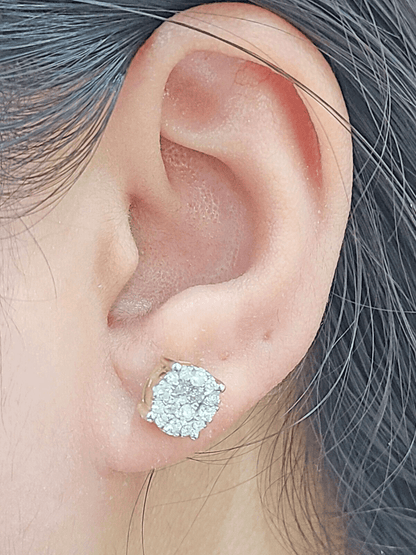 Real 10k Yellow Gold Earring Stud Diamond Round Design Men Women Screw Back - GoldenlinQ