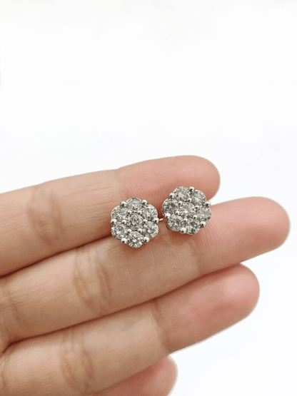 Real 10k Yellow Gold Earring Stud White Diamond 2.11CT Round Design Unisex - GoldenlinQ