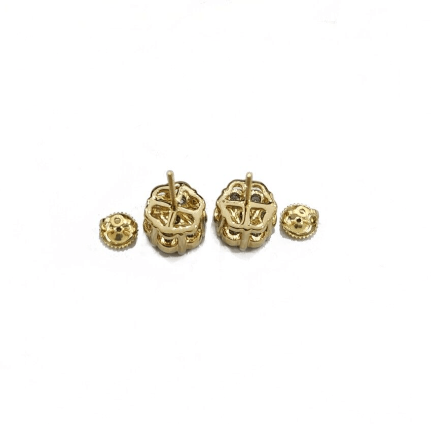 Real 10k Yellow Gold Earring Stud White Diamond 2.11CT Round Design Unisex - GoldenlinQ