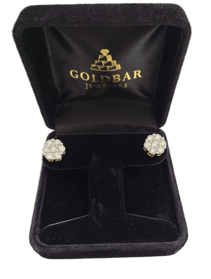 Real 10k Yellow Gold Earring Stud White Diamond 2.11CT Round Design Unisex - GoldenlinQ