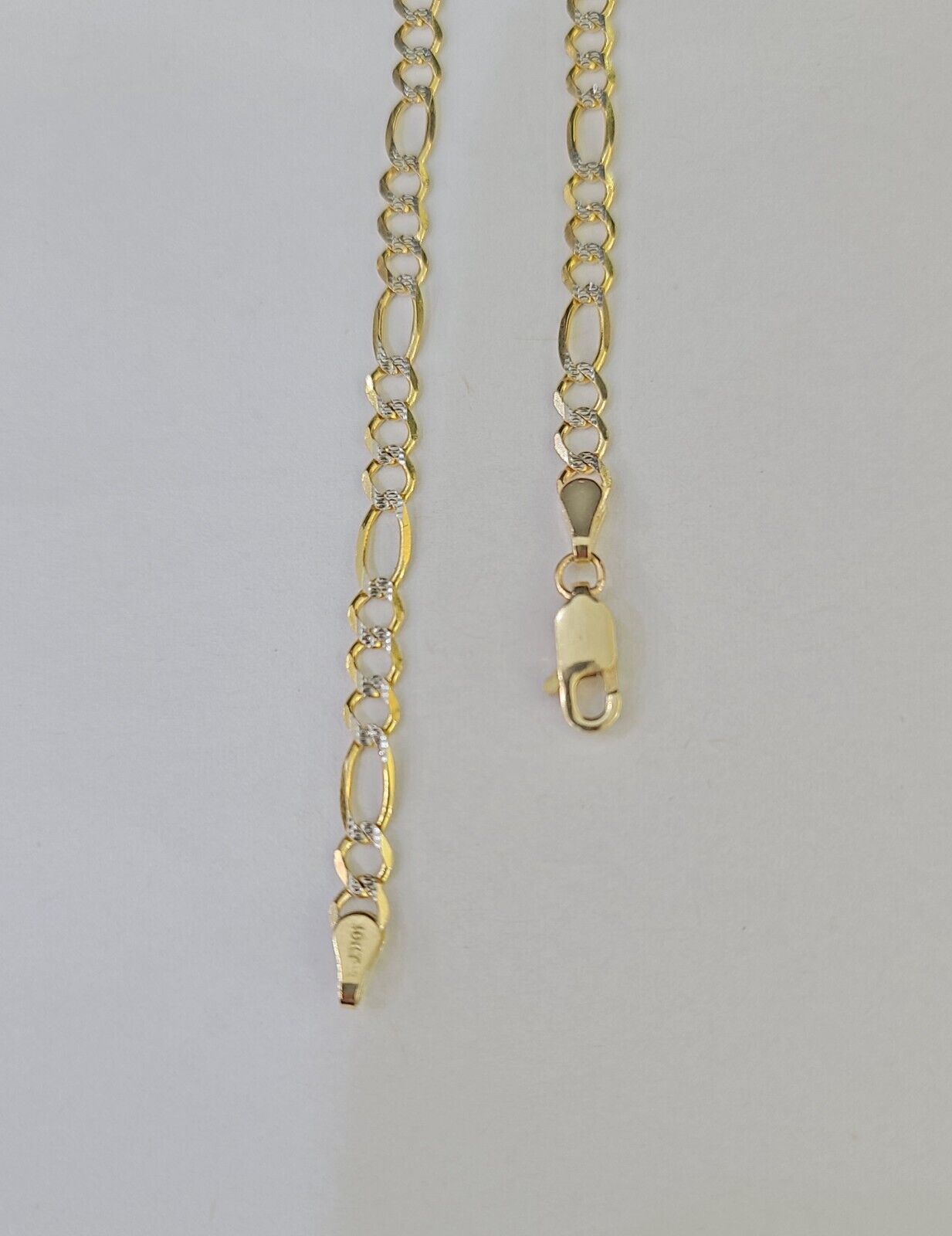 Real 10k Yellow Gold Figaro link Bracelet 3mm 7.5" Inch Men women Diamond Cut - GoldenlinQ