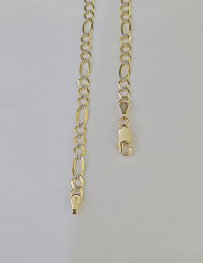 Real 10k Yellow Gold Figaro link Bracelet 3mm 7.5" Inch Men women Diamond Cut - GoldenlinQ