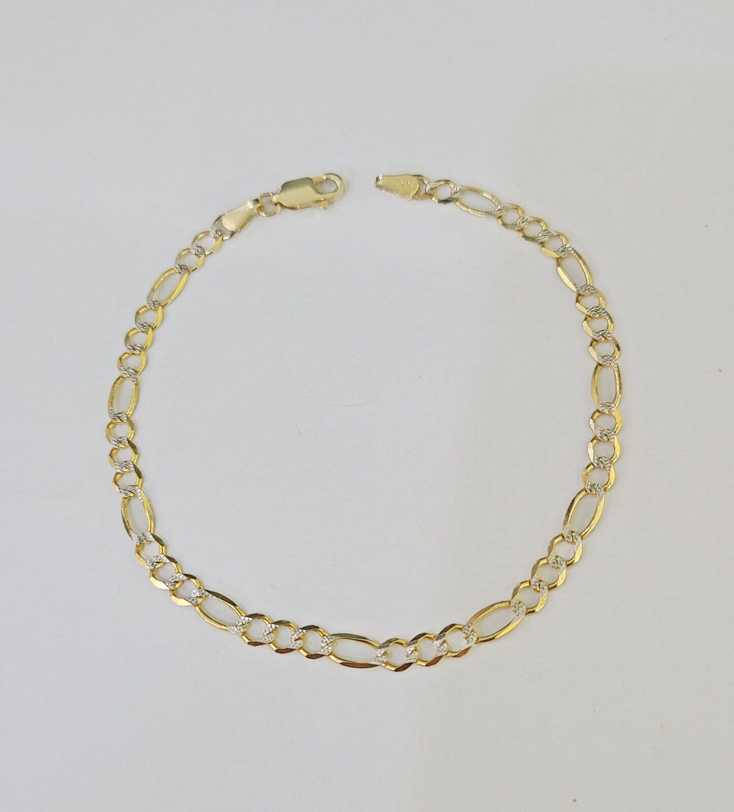 Real 10k Yellow Gold Figaro link Bracelet 3mm 7.5" Inch Men women Diamond Cut - GoldenlinQ